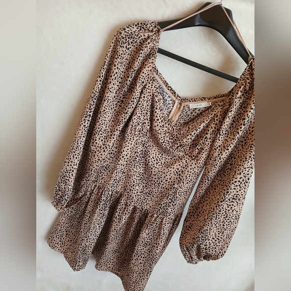 LUSH Polka Dot Print Beige Long Sleeved Mini Dress Sz Small - Picture 11 of 11